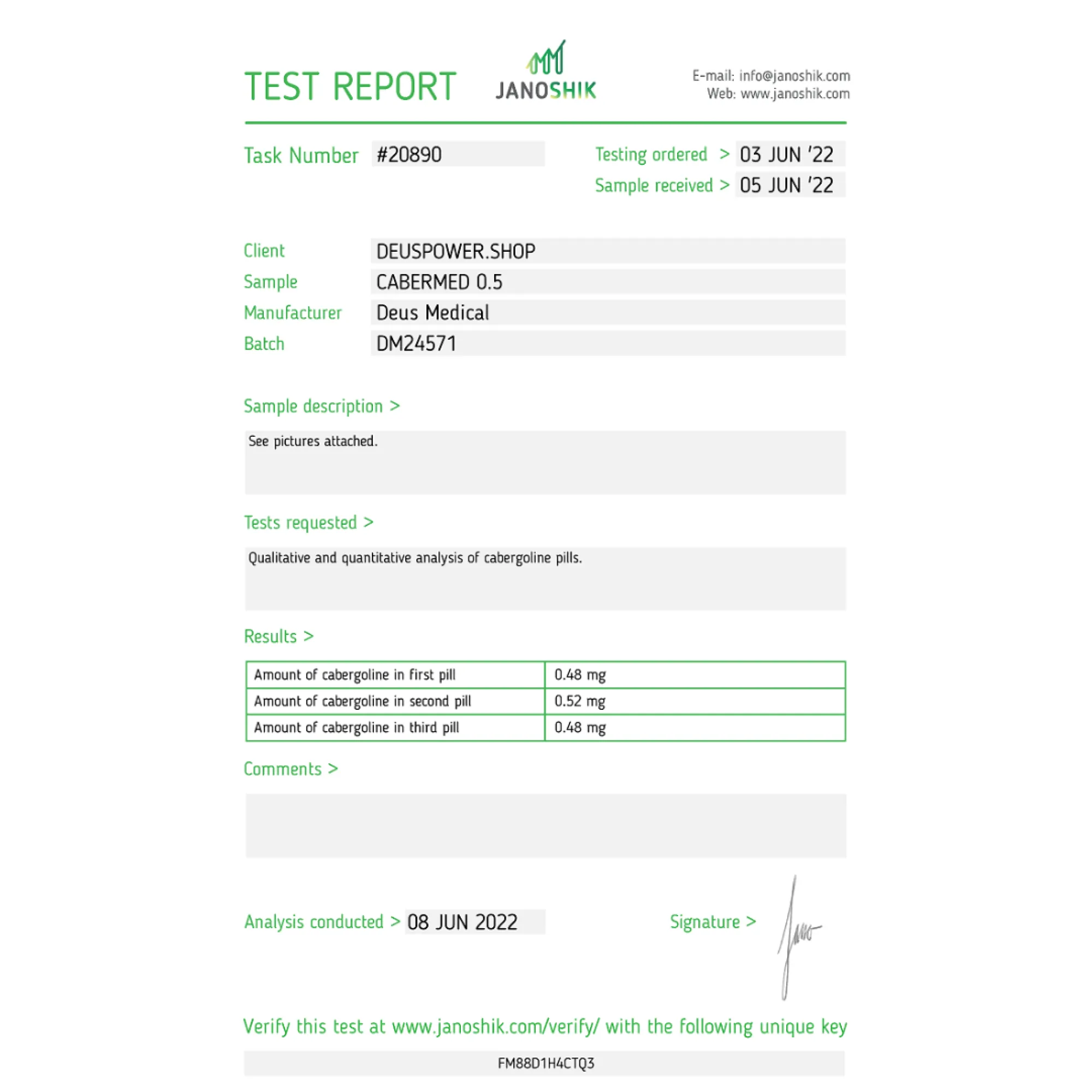 CABERMED 0.5 (Cabergoline), Deus Medical, Acheter des stéroïdes en ligne - helixamed.com
