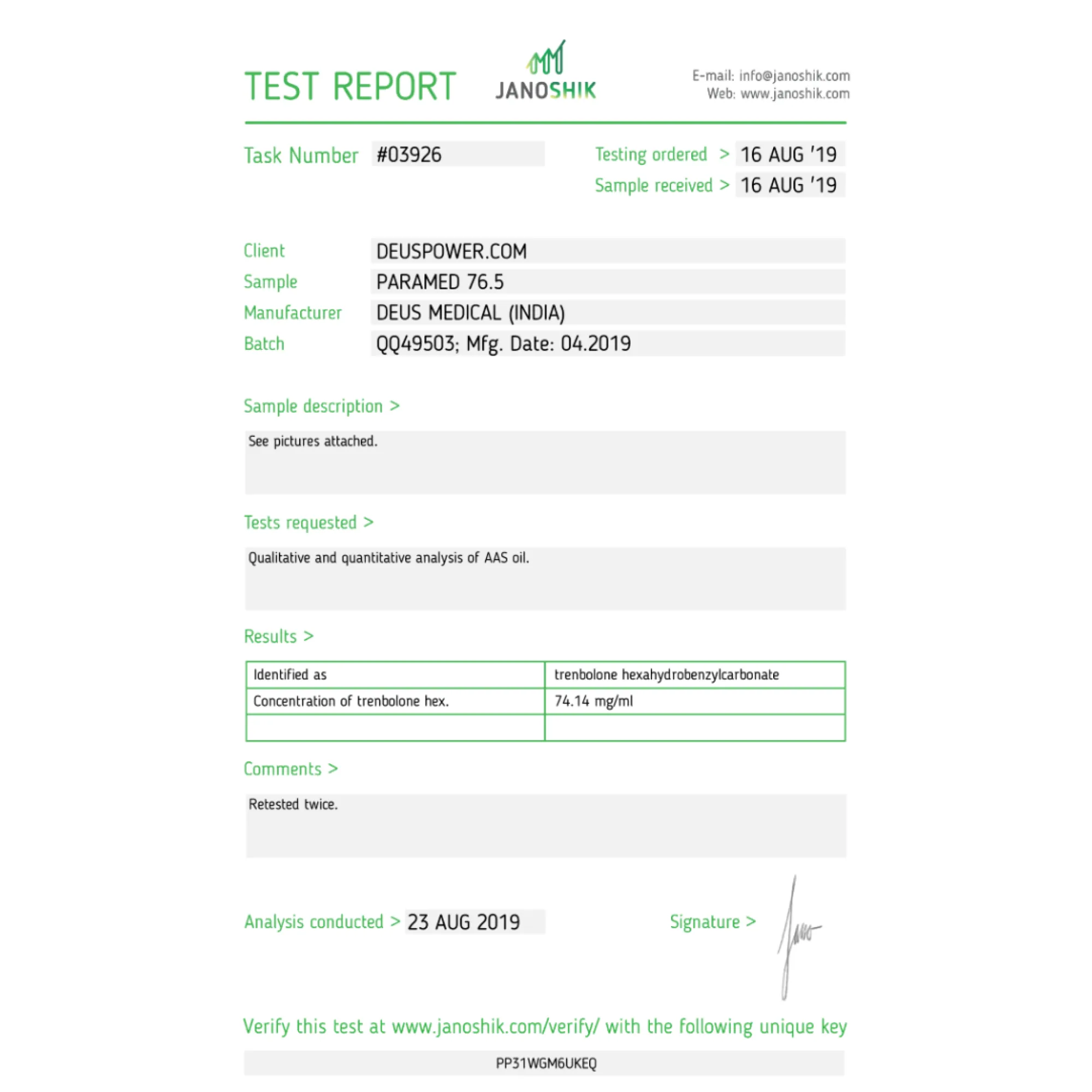 PARAMED 76.5 (Trenbolon Hexahydrobenzylcarbonate), Deus Medical, Koupit steroidy online - helixamed.com