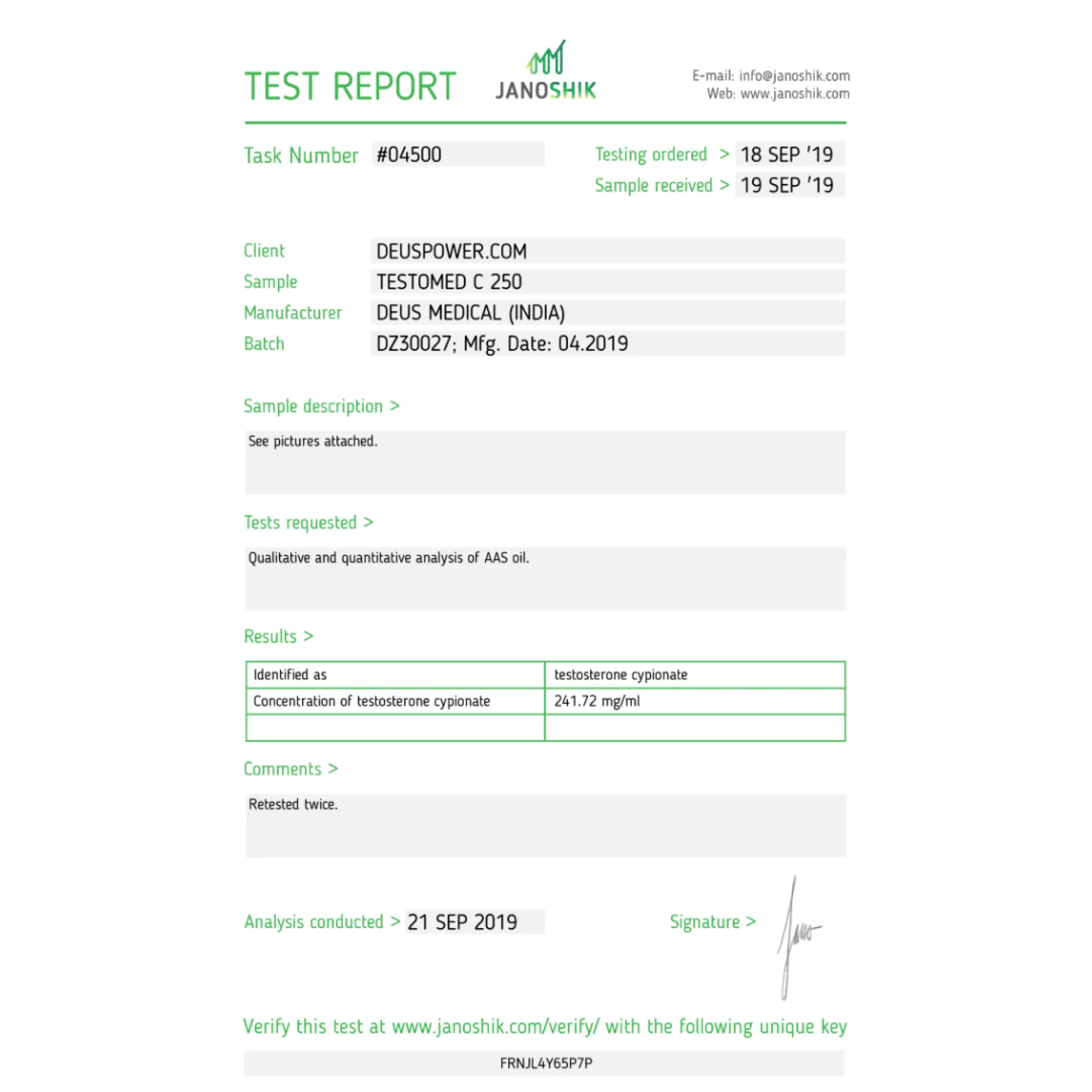 TESTOMED C 250 (Testosterone Cypionate) injectable ampoules, Deus Medical