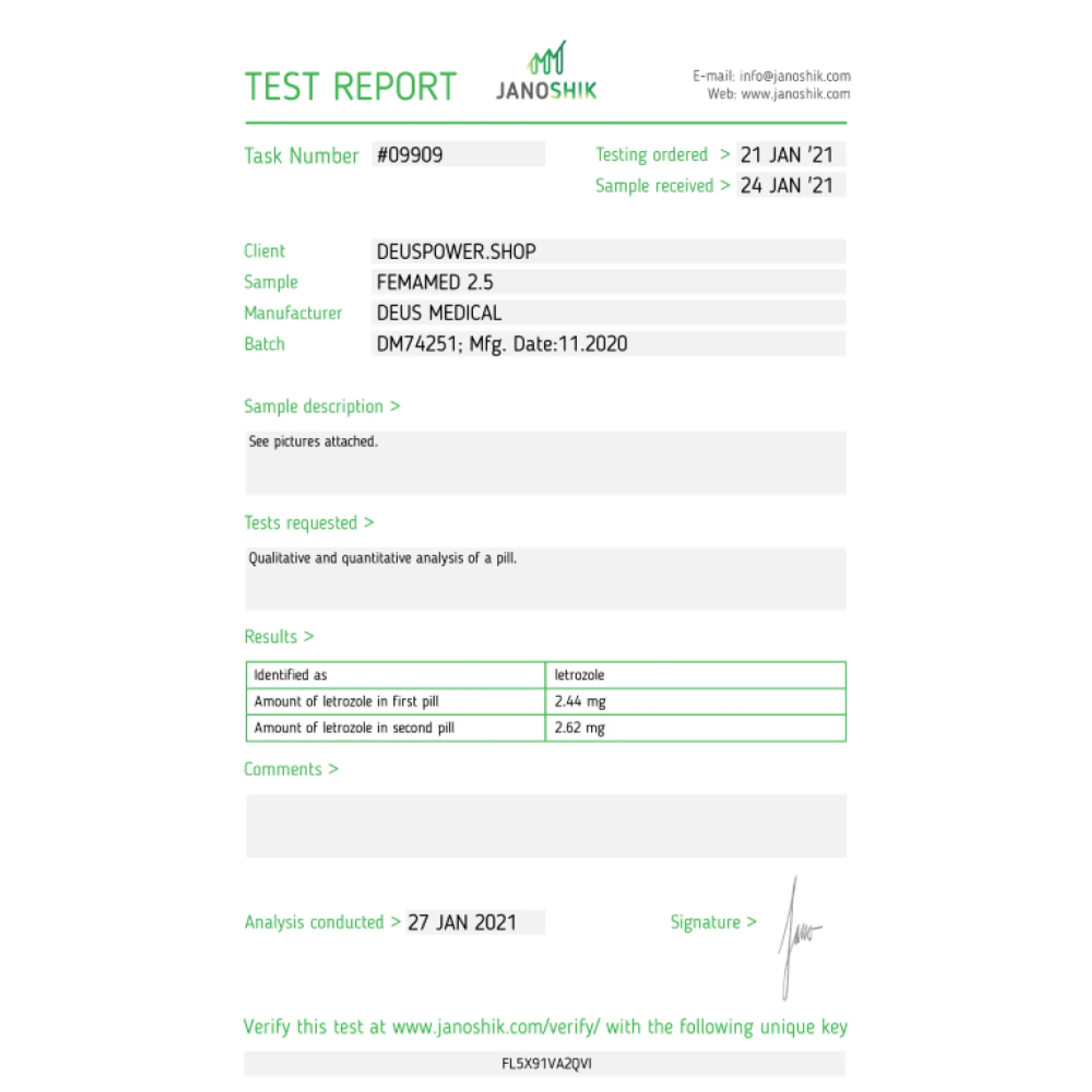 FEMAMED 2.5 (Letrozole), Deus Medical, Buy Steroids Online - helixamed.com