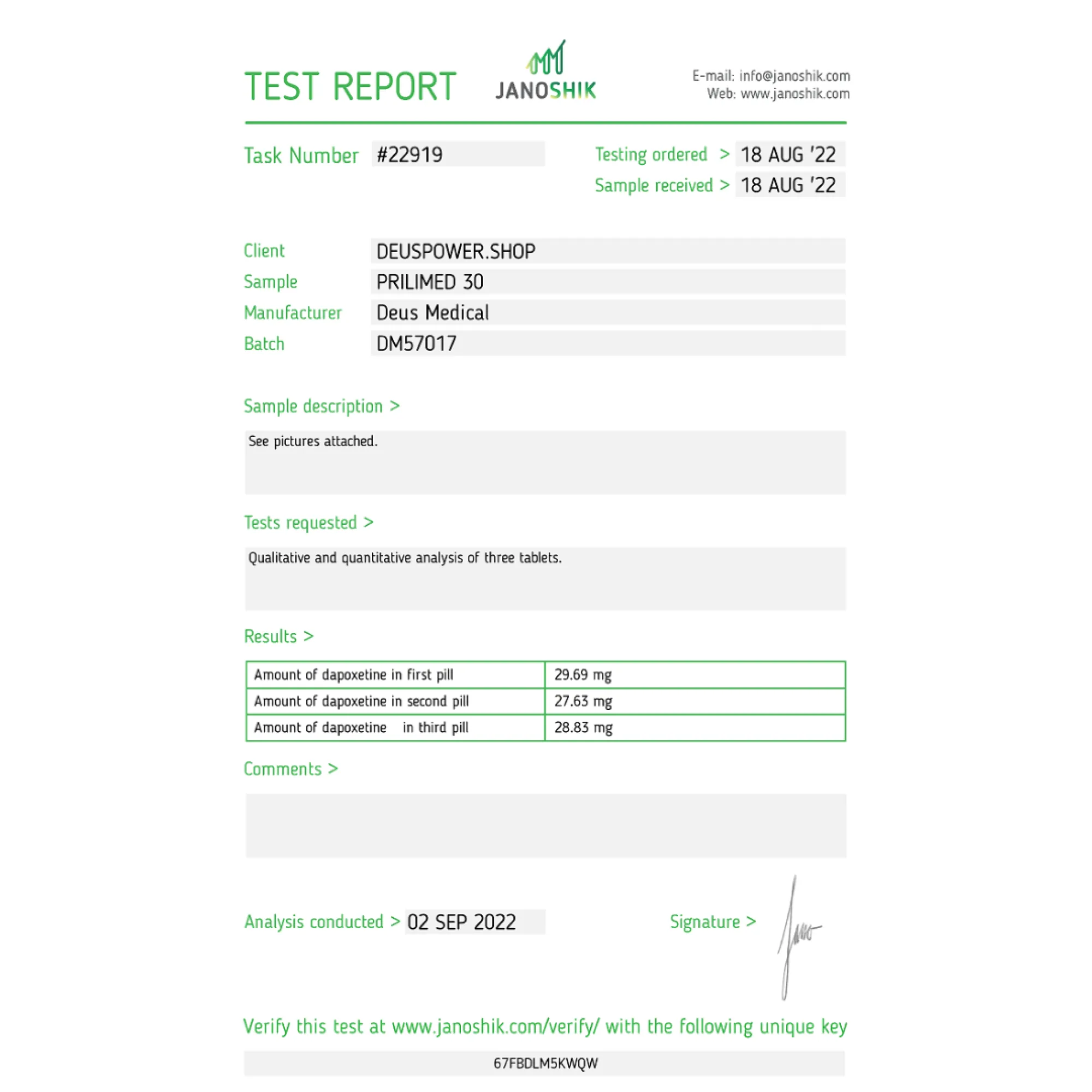 PRILIMED 30 (Dapoxetine HCL), Deus Medical, Buy Steroids Online - helixamed.com