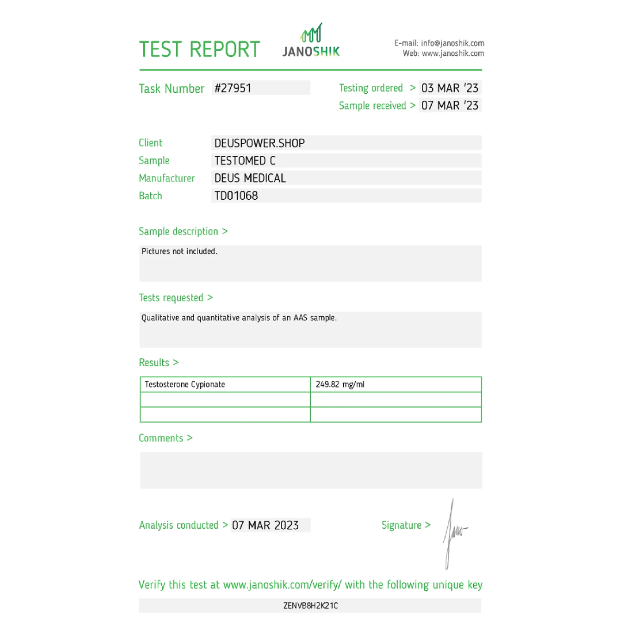 TESTOMED C 250 (Testosterone Cypionate) injectable ampoules, Deus Medical