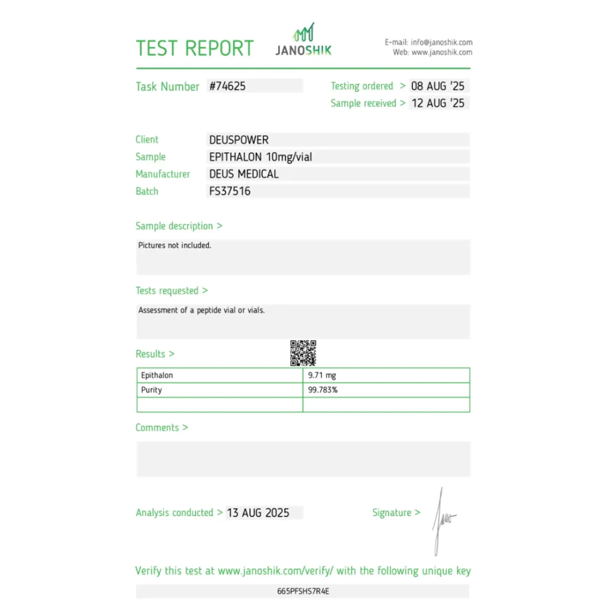 EPITHALON (Epitalamina), Deus Medical, Acquista Steroidi Online - helixamed.com