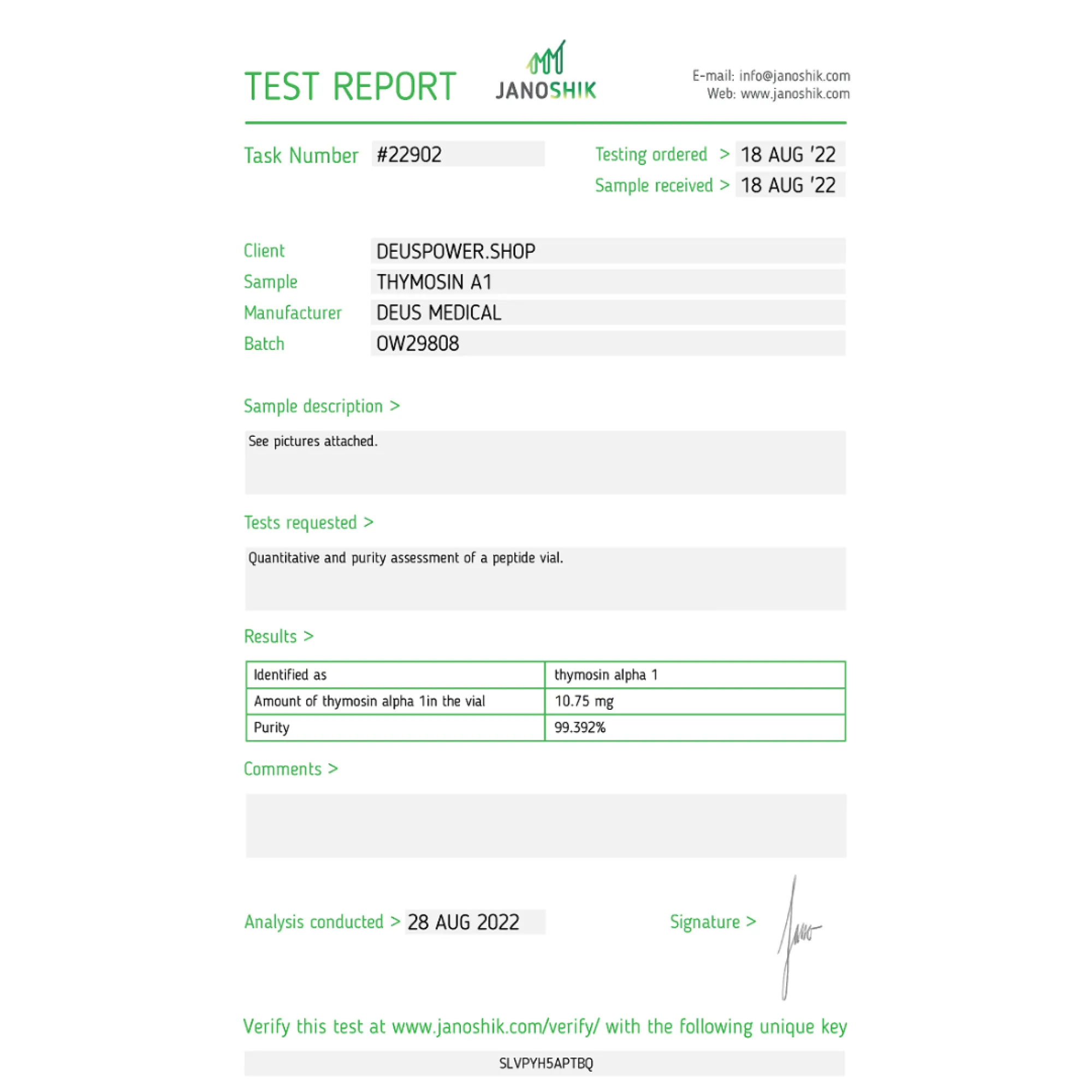 THYMOSIN Α1 (Thymosine Alpha-1), Deus Medical, Acheter des stéroïdes en ligne - helixamed.com