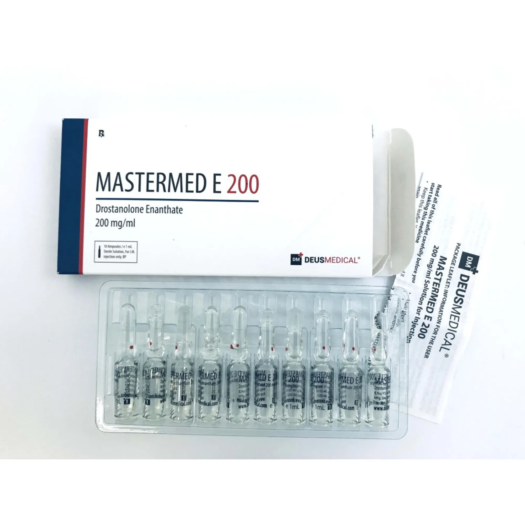 Mastermed E 200 Drostanolone Enanthate ampoules and Deus Medical packaging