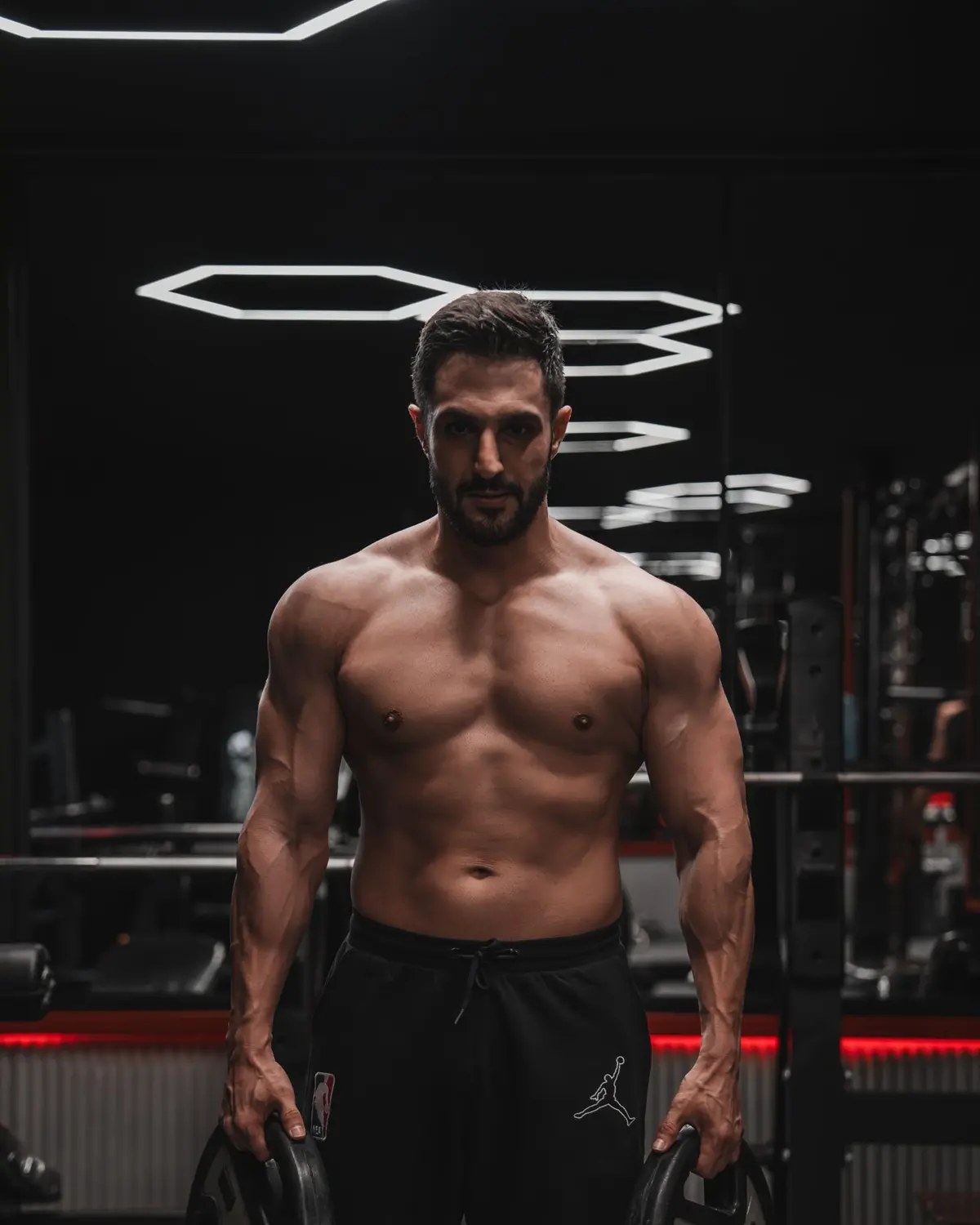 Athlete training with weights